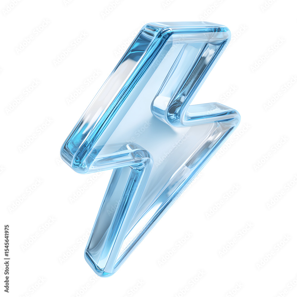 Obraz premium A glossy light blue lightning bolt icon isolated a solid in a 3d rendering isolated on transparent background