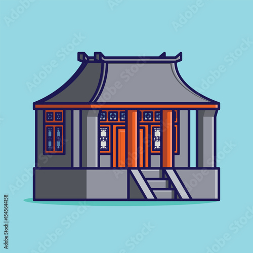 Simple Traditional Chinese Courtyard House cartoon vector illustration Collection of Traditional House concept icon isolated