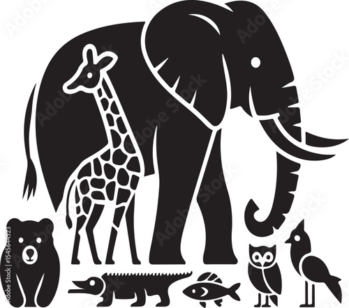 Animal Silhouette Collection in Black Vector Style for Wildlife Themes