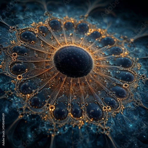 Abstract Fractal Design with Golden and Blue Cosmic Elements