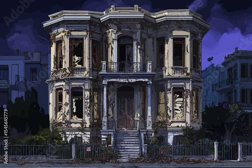 Destroyed house illustration 