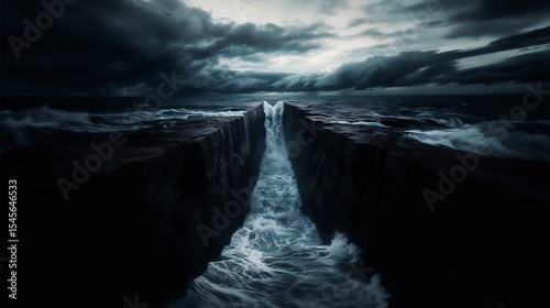 Dramatic Ocean Split Under Moody Skies at Dusk