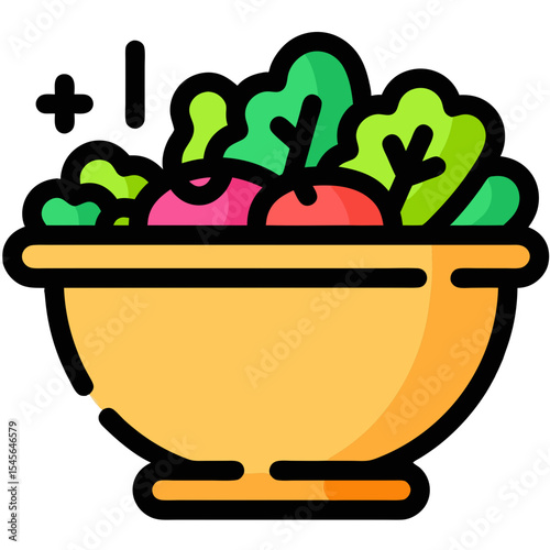 Minimalist Vector SVG Illustration of Fresh Salad Bowl with Vegetables in Flat Design Style with Bright Colors