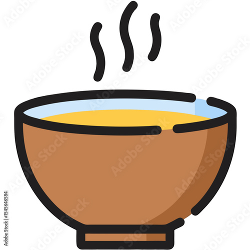 Minimalist Vector SVG Icon of Steaming Soup Bowl with Organic Shapes in Flat Design Style for Food and Beverage Applications