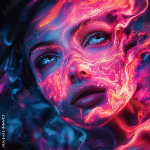 Vivid Portrait of a Woman in Neon Abstract Lighting