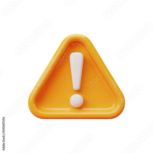 Yellow triangle warning sign with exclamation point for attention alert and danger notification icon vector 3d