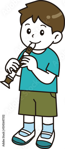 音楽の授業_リコーダー
This is an illustration of a child learning music. A child playing a recorder.