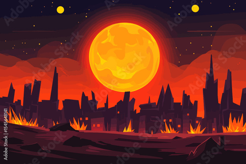 Night in desert vector illustration landscape 