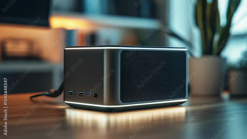 Modern high performance small form factor computer in ambient workspace