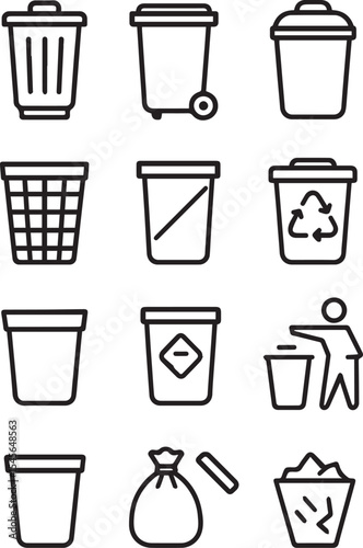 Bin icon set. Trash can, delete button. Vector.  Recycle icon and trash symbol, Recycling sign, Recycle symbol Isolated on white background.