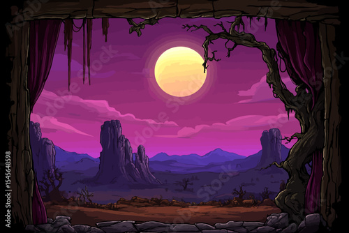 Theater night landscape with moon