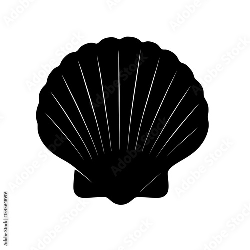 Bold Black Cockle Shell Silhouette Against White Background