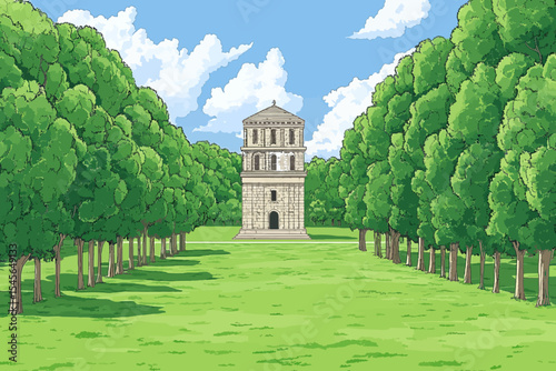 Old building in forest landscape 