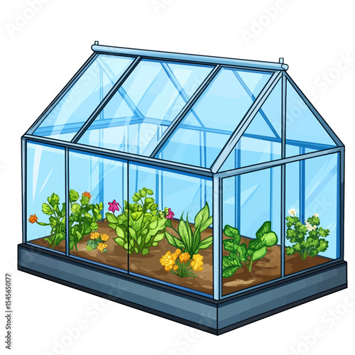 greenhouse with plants on white 