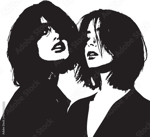 PrintA refined black silhouette of a woman's head in profile, featuring a sophisticated hairstyle, set against a clean white background
