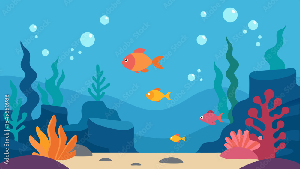 Naklejka premium Underwater Ocean Life Vector Coral Reef and Fish Illustration