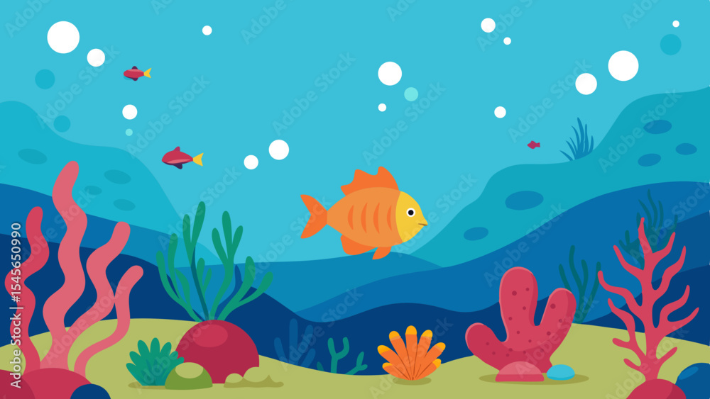Fototapeta premium Underwater Ocean Life Vector Coral Reef and Fish Illustration