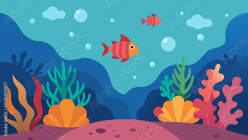 Underwater Ocean Life Vector Coral Reef and Fish Illustration