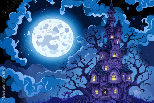 Old castle in night landscape 