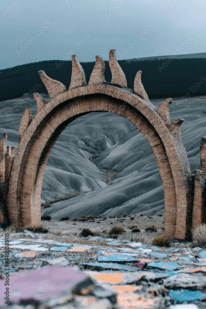 Fototapeta premium Stone archway over sculpted landscape