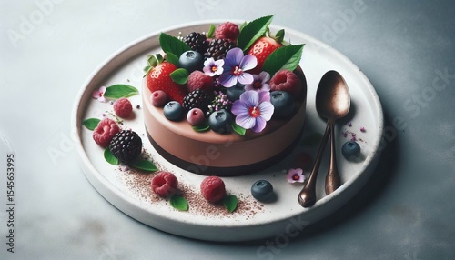 Vegan Chocolate Mousse Silky mousse berries edible flowers K ele