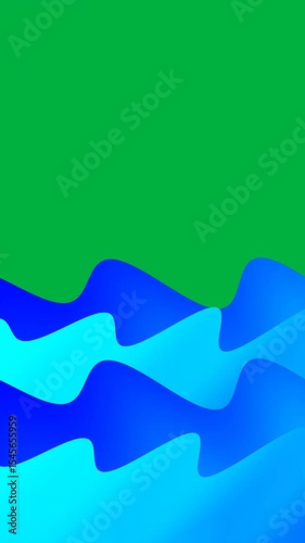 Waves animation on green background. Simple and beautiful water wave effect 2d motion design. Vertical