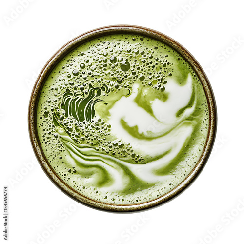 Matcha Green Tea Latte with Artistic Foam Design