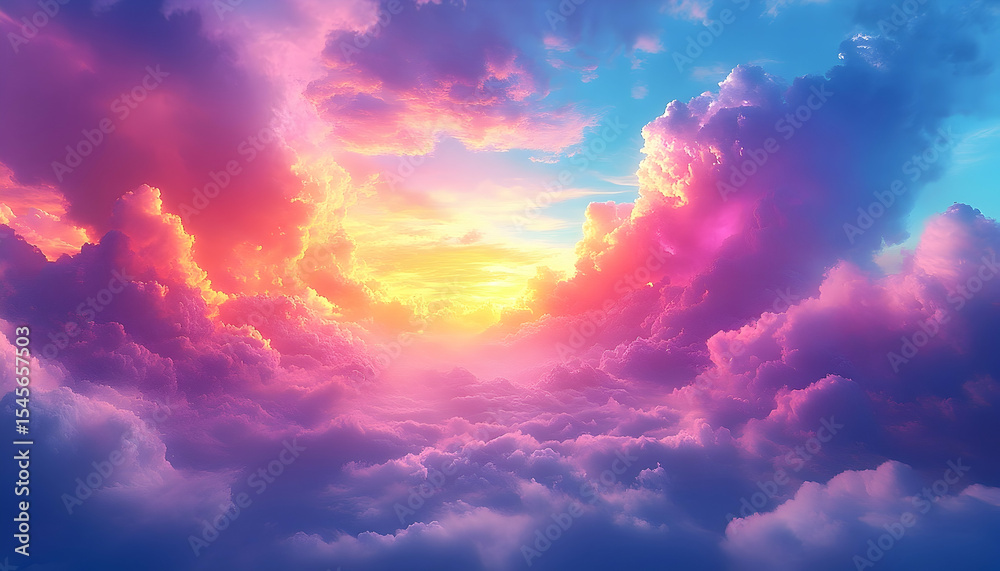 Fototapeta premium Vibrant sunset cloudscape colorful sky aerial view