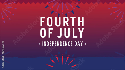 Illustration with fourth of july text independence day and fireworks on a red and blue gradient background