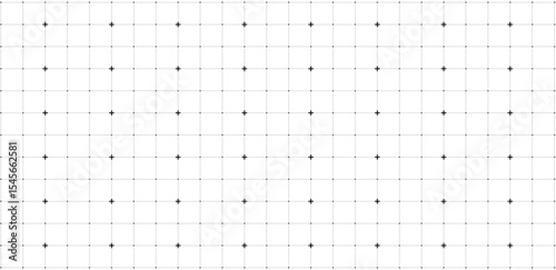 Square grid texture, grid line paper sheet with crosses and dots on white background. Vector illustration
