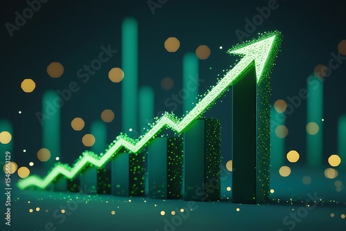 Green Upward Trend Arrow on Dark Bars Chart growth
