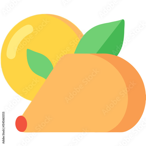 Minimalist Vector SVG Illustration of Peach and Lemon with Green Leaves in Flat Design Style for Food and Fruit Graphics