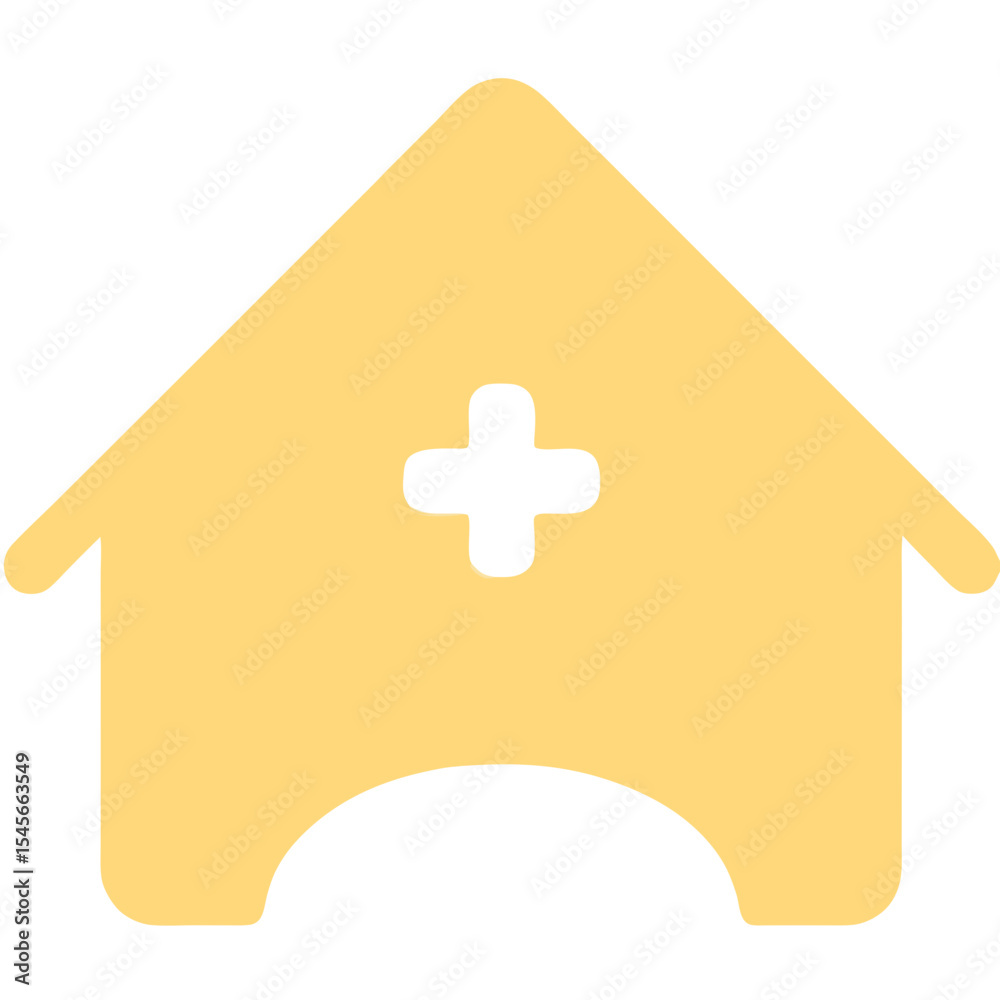 Fototapeta premium Minimalist Vector SVG Icon of House with Medical Cross in Flat Design with Soft Yellow Color for Healthcare and Medical Applications