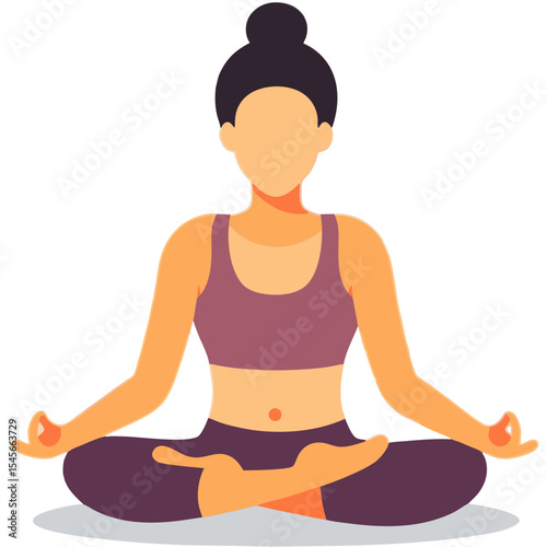 Vector Minimalist Line Art SVG Illustration of Woman Meditating in Lotus Pose with Calm Expression in Soft Pastel Colors Modern Flat Style