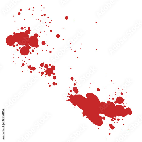 Red splatter effect vector. Blood or paint on transparent background. Perfect for horror, Halloween, crime, or artistic grunge design elements and effects.