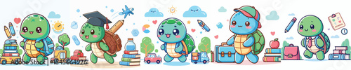 cute turtle vector going to school
