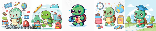 cute turtle vector going to school