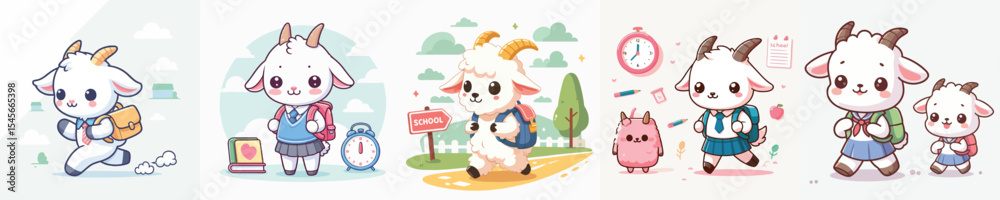 Naklejka premium cute goat vector going to school