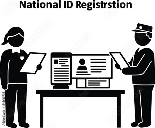 National ID Registration Action, Public Service Illustration, Government Office Environment, Vector Artwork