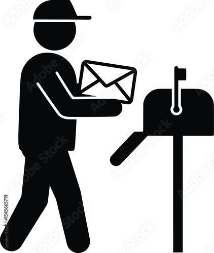 Vector Illustration of Mailman at Mailbox in Community Setting