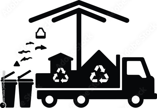 Public Service Vector Illustration of Recycling Truck in Urban Environment