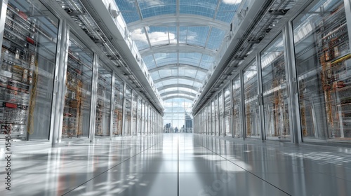 Wide Angle View of Solar Panels on Data Center Rooftop