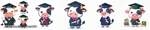 cute cow vector in graduation costume