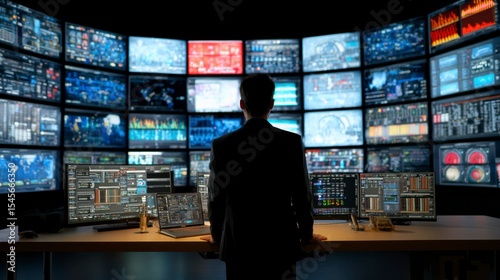 Person Observing Monitors in a Network Operations Center Setup