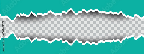 Torn, ripped pieces of horizontal black paper with soft shadow are on grey square background for text. Abstract realistic ornament or decoration clip art for social media banner background. eps 10