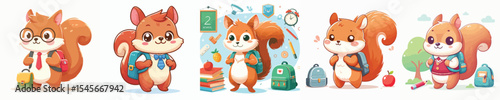 cute squirrel vector going to school