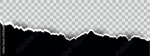 Pieces of torn black horizontal paper with soft shadow stuck on white squared background. Abstract realistic ornament or decoration clip art for social media banner background. Vector illustration