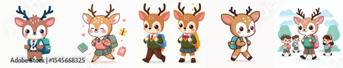 cute deer vector going to school