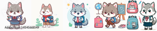 cute wolf vector going to school