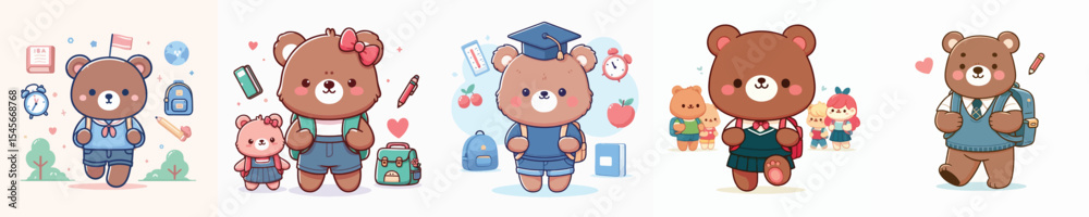 Fototapeta premium cute bear vector going to school